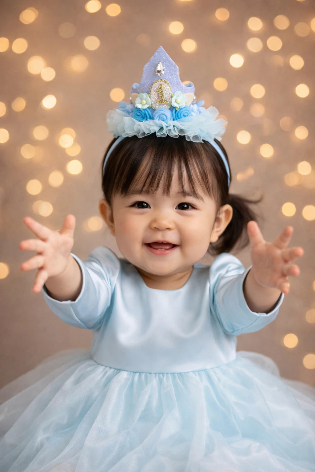 Baby Girl 1st Birthday Crown Hair Band - Blue Floral Tulle | Choko - Choko