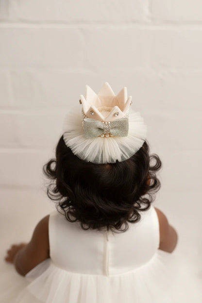 Baby Girl Birthday Crown Hair Clip - Beige Gold Rhinestone Pearl | Choko - Choko