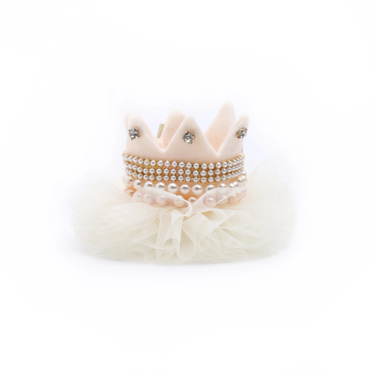 Baby Girl Birthday Crown Hair Clip - Beige Gold Rhinestone Pearl | Choko - Choko