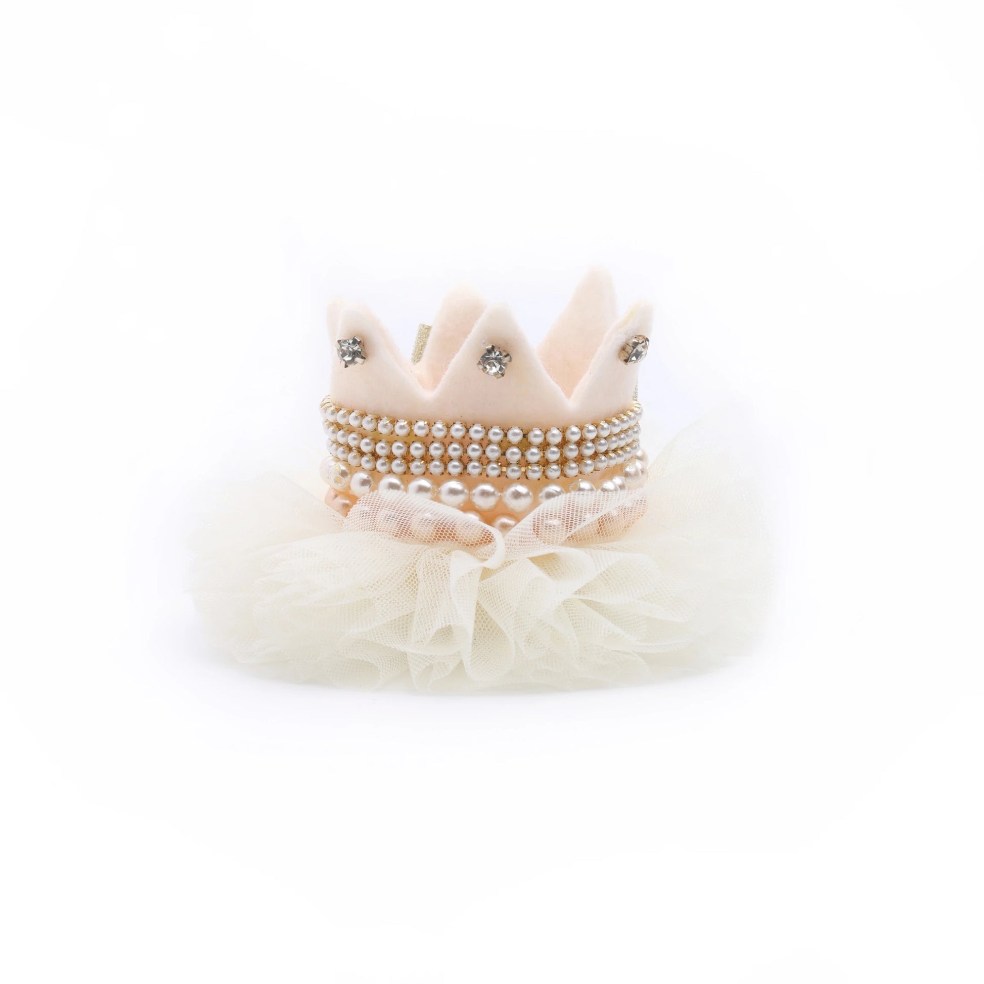 Baby Girl Birthday Crown Hair Clip - Beige Gold Rhinestone Pearl | Choko - Choko