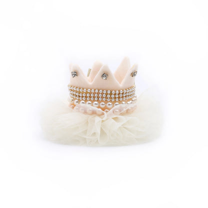Baby Girl Birthday Crown Hair Clip - Beige Gold Rhinestone Pearl | Choko - Choko