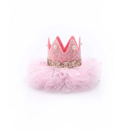 Baby Girl Birthday Glitter Crown Hair Clip - Pink Gold Bow | Choko - Choko