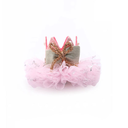 Baby Girl Birthday Glitter Crown Hair Clip - Pink Gold Bow | Choko - Choko