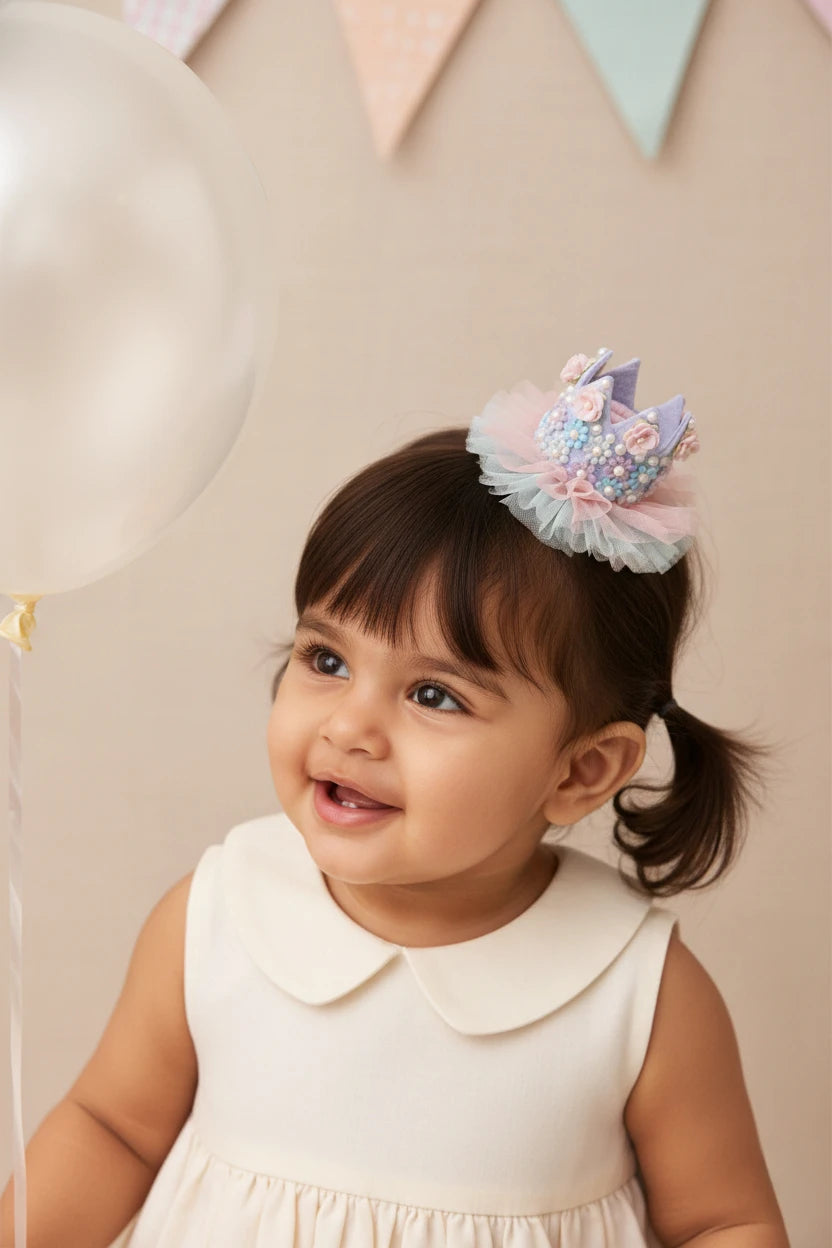 Baby Girl Birthday Floral Crown Hair Clip - Pink Blue Pastel | Choko - Choko