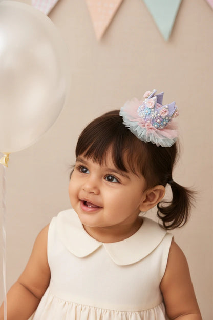 Baby Girl Birthday Floral Crown Hair Clip - Pink Blue Pastel | Choko - Choko