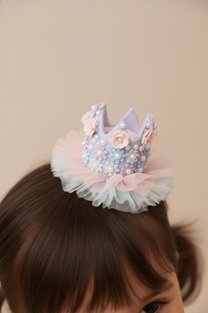 Baby Girl Birthday Floral Crown Hair Clip - Pink Blue Pastel | Choko - Choko