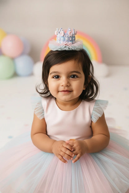 Baby Girl Birthday Floral Crown Hair Clip - Pink Blue Pastel | Choko - Choko