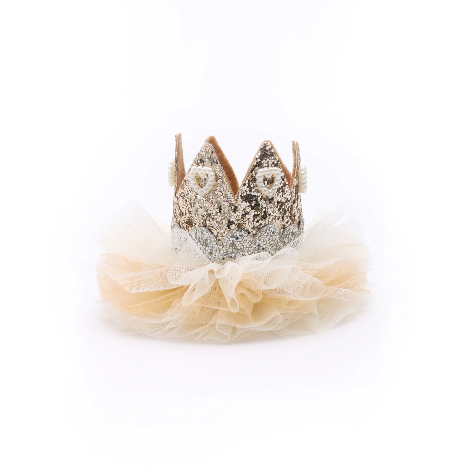 Baby Girl Birthday Crown Hair Clip - Gold Beige Pearl Bow | Choko - Choko