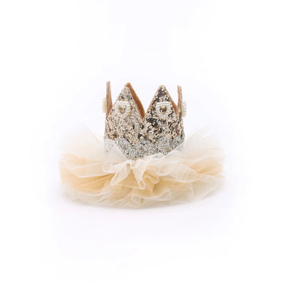 Baby Girl Birthday Crown Hair Clip - Gold Beige Pearl Bow | Choko - Choko