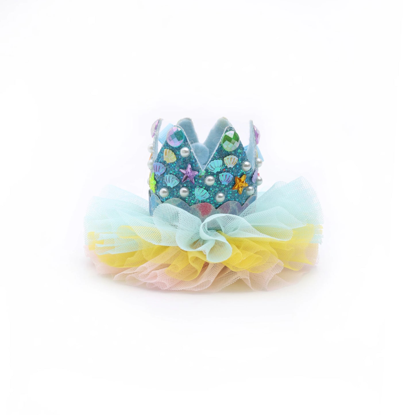Baby Girl Birthday Rainbow Crown Hair Clip - Blue Mix Pearl Bow | Choko - Choko