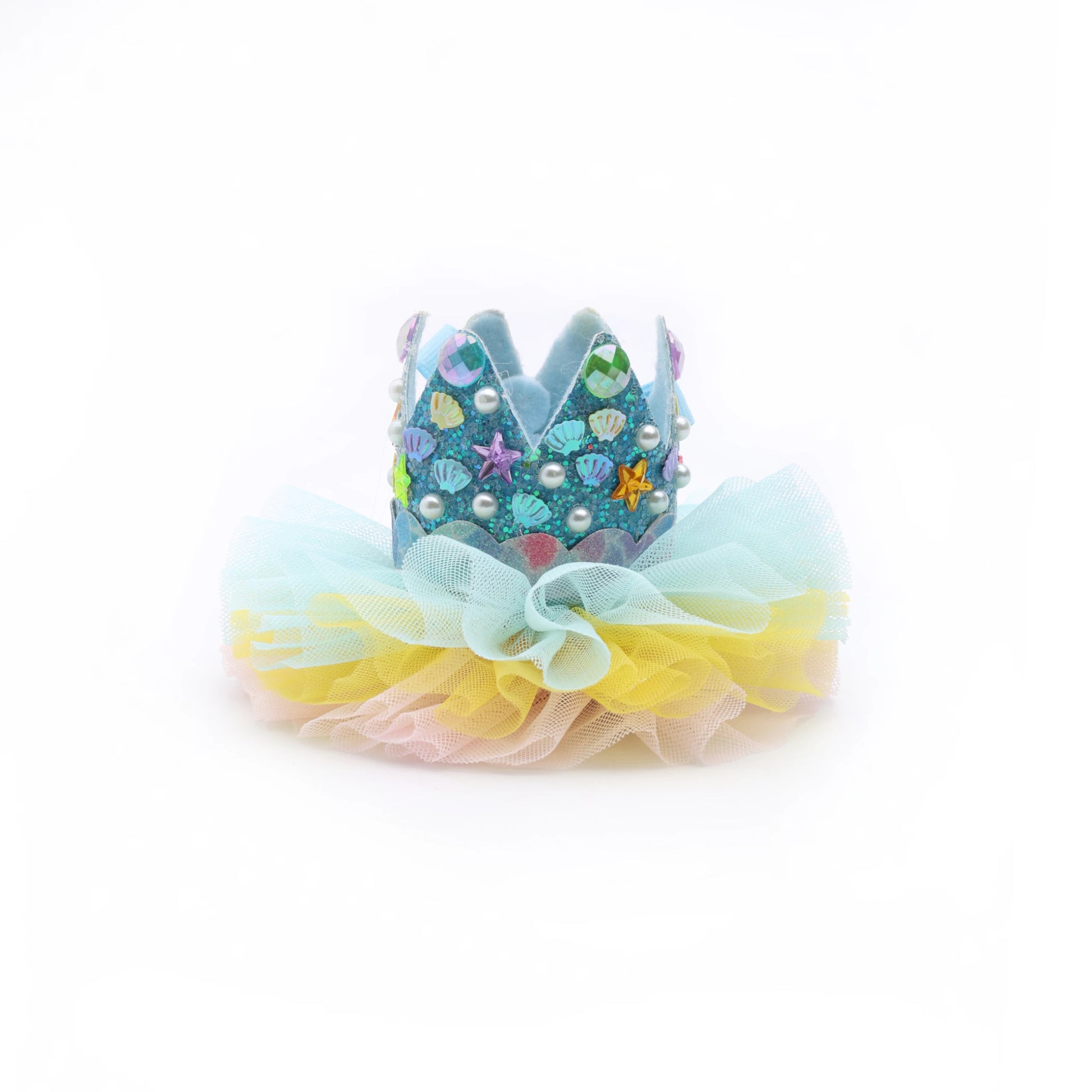 Baby Girl Birthday Rainbow Crown Hair Clip - Blue Mix Pearl Bow | Choko - Choko