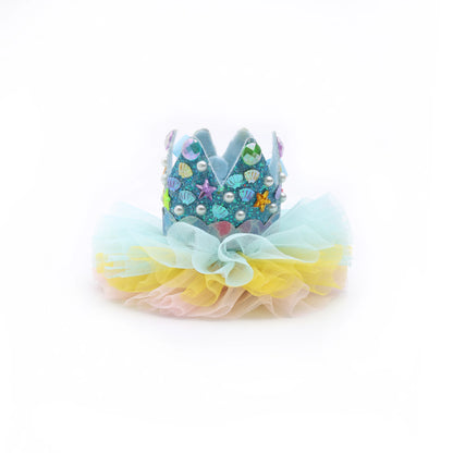 Baby Girl Birthday Rainbow Crown Hair Clip - Blue Mix Pearl Bow | Choko - Choko