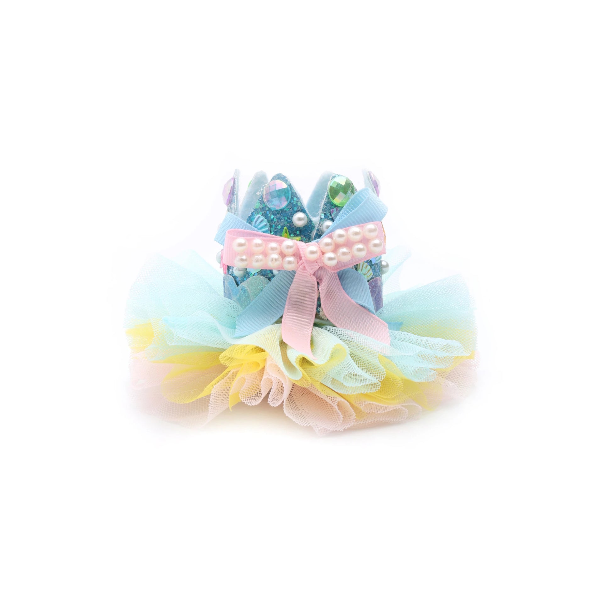 Baby Girl Birthday Rainbow Crown Hair Clip - Blue Mix Pearl Bow | Choko - Choko