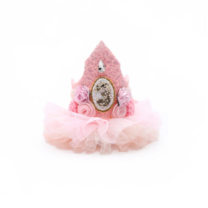 Girls 3rd Birthday Crown Hair Clip - Pink Roses & Tulle | Choko - Choko