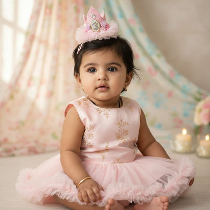 Girls 3rd Birthday Crown Hair Clip - Pink Roses & Tulle | Choko - Choko