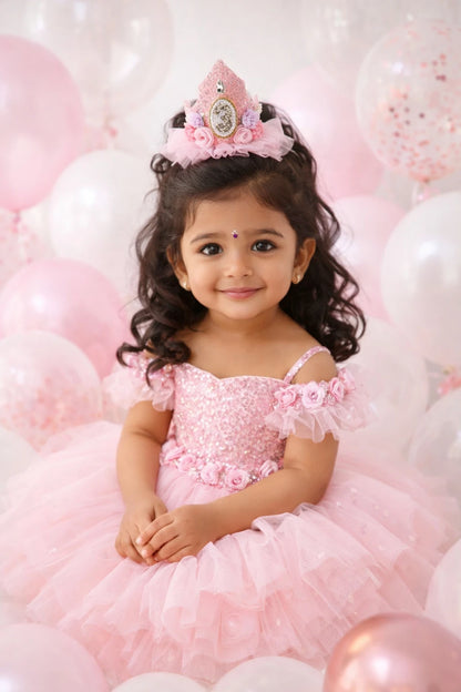 Girls 3rd Birthday Crown Hair Clip - Pink Roses & Tulle | Choko - Choko