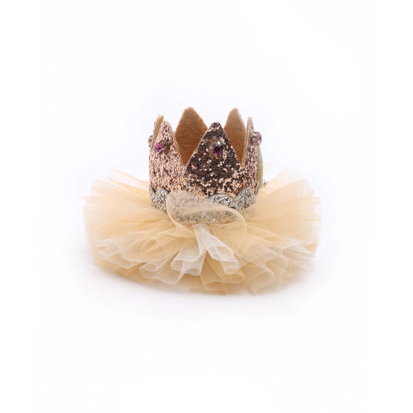 Baby Girl Birthday Glitter Crown Hair Clip - Beige Silver Bow | Choko - Choko