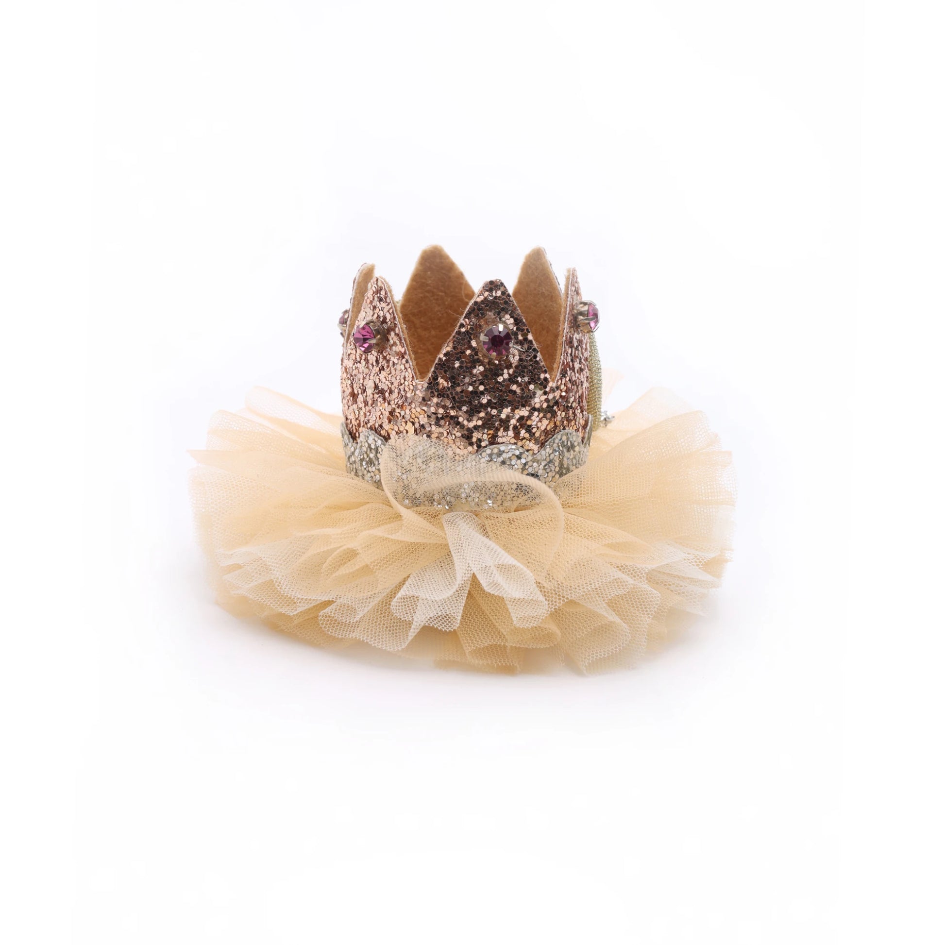 Baby Girl Birthday Glitter Crown Hair Clip - Beige Silver Bow | Choko - Choko