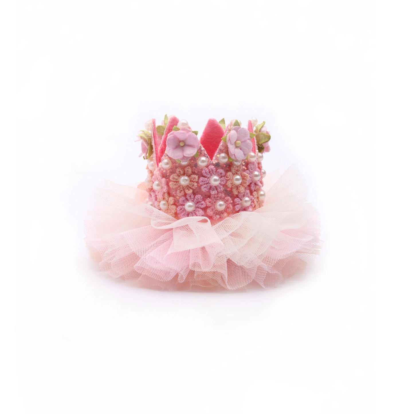 Baby Girl Birthday Pink Crown Hair Clip - Ribbon Bow Floral Tulle | Choko - Choko
