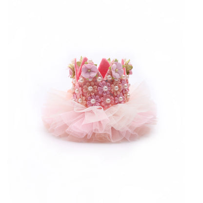 Baby Girl Birthday Pink Crown Hair Clip - Ribbon Bow Floral Tulle | Choko - Choko