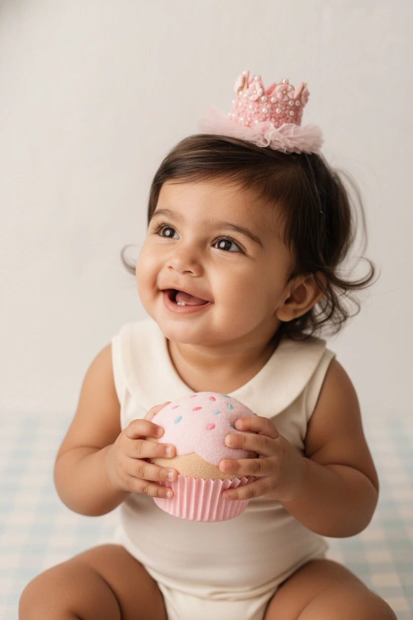 Baby Girl Birthday Pink Crown Hair Clip - Ribbon Bow Floral Tulle | Choko - Choko
