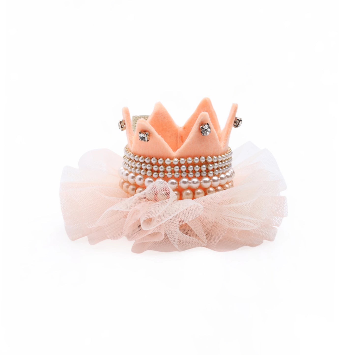 Baby Girl Birthday Crown Hair Clip - Beige Gold Pearl Tulle | Choko - Choko