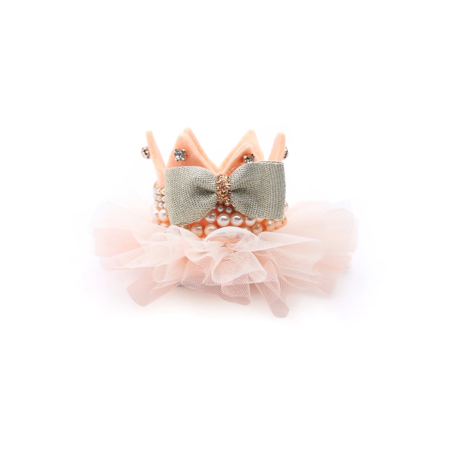Baby Girl Birthday Crown Hair Clip - Beige Gold Pearl Tulle | Choko - Choko