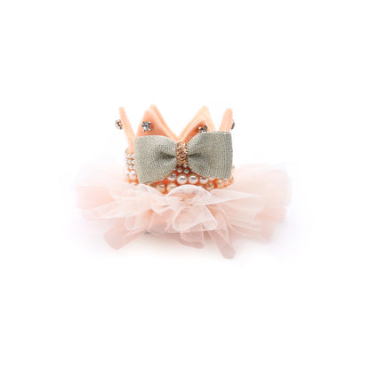 Baby Girl Birthday Crown Hair Clip - Beige Gold Pearl Tulle | Choko - Choko