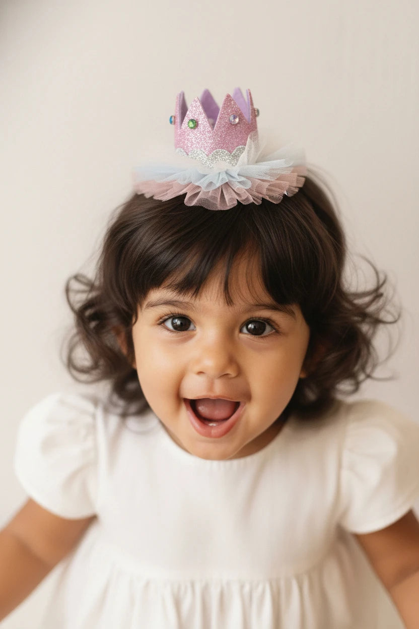 Baby Girl Birthday Purple Crown Hair Clip - Silver Glitter Gems | Choko - Choko
