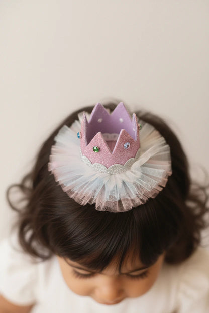 Baby Girl Birthday Purple Crown Hair Clip - Silver Glitter Gems | Choko - Choko