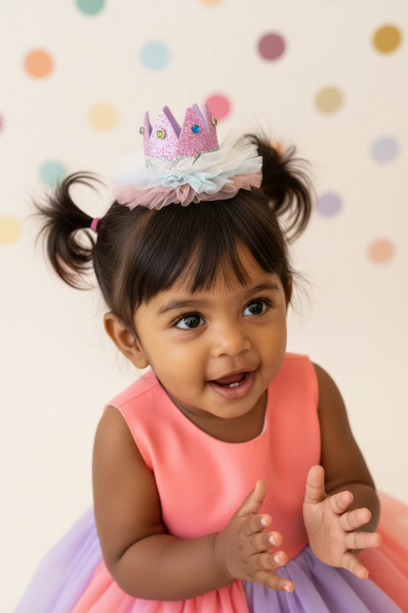 Baby Girl Birthday Purple Crown Hair Clip - Silver Glitter Gems | Choko - Choko