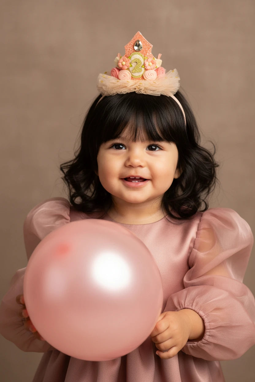 Girls 2nd Birthday Crown Hair Band - Glitter Floral Tulle | Choko - Choko