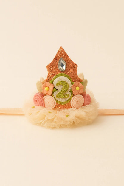 Girls 2nd Birthday Crown Hair Band - Glitter Floral Tulle | Choko - Choko