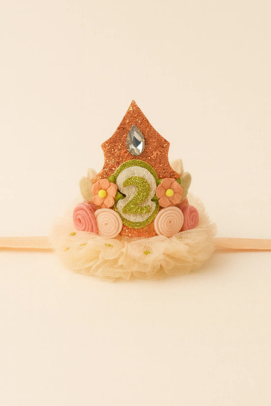 Girls 2nd Birthday Crown Hair Band - Glitter Floral Tulle | Choko - Choko