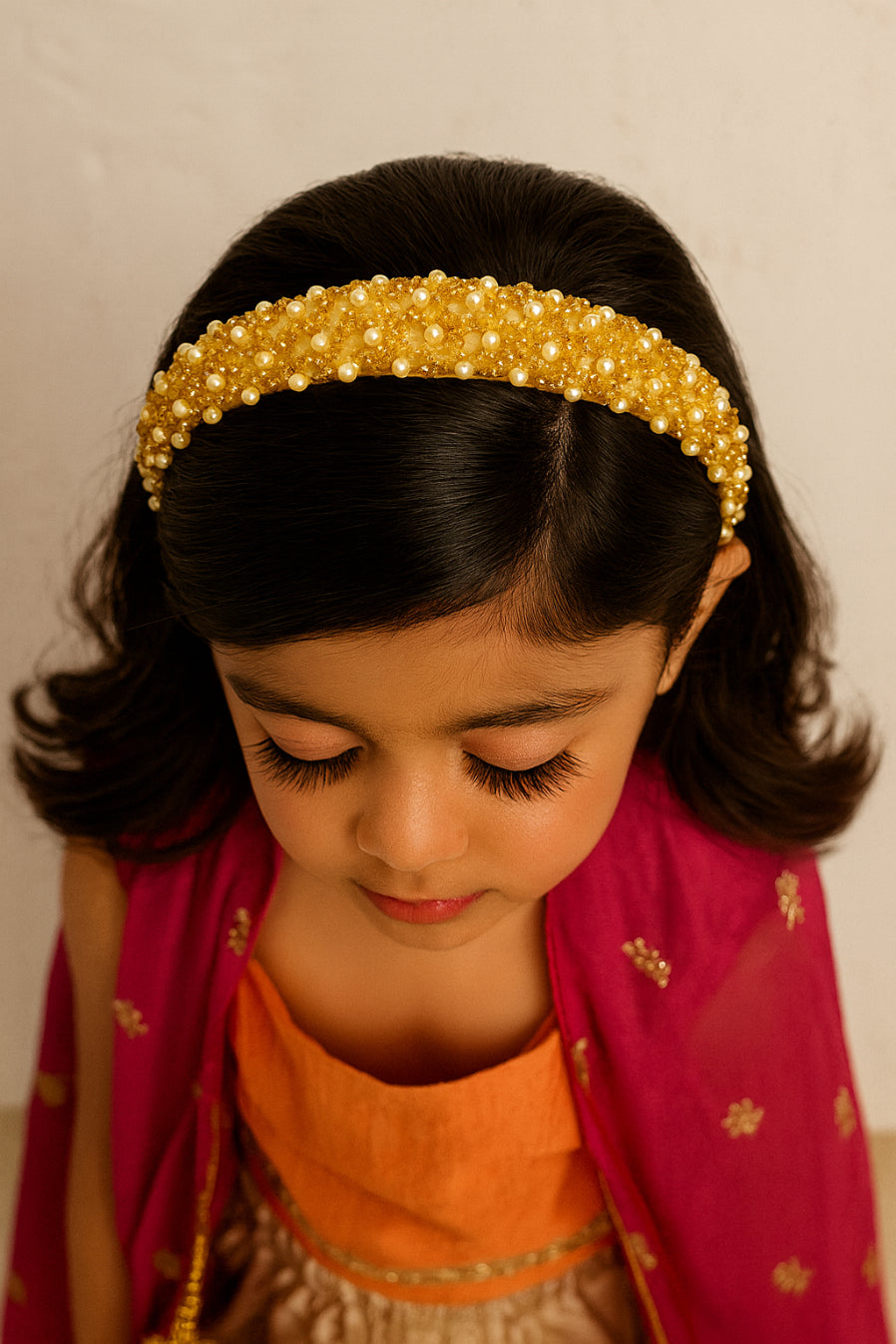 Choko Pearl Embellished Hair Band for Girls with Soft Gold Base for Festive & Party Wear