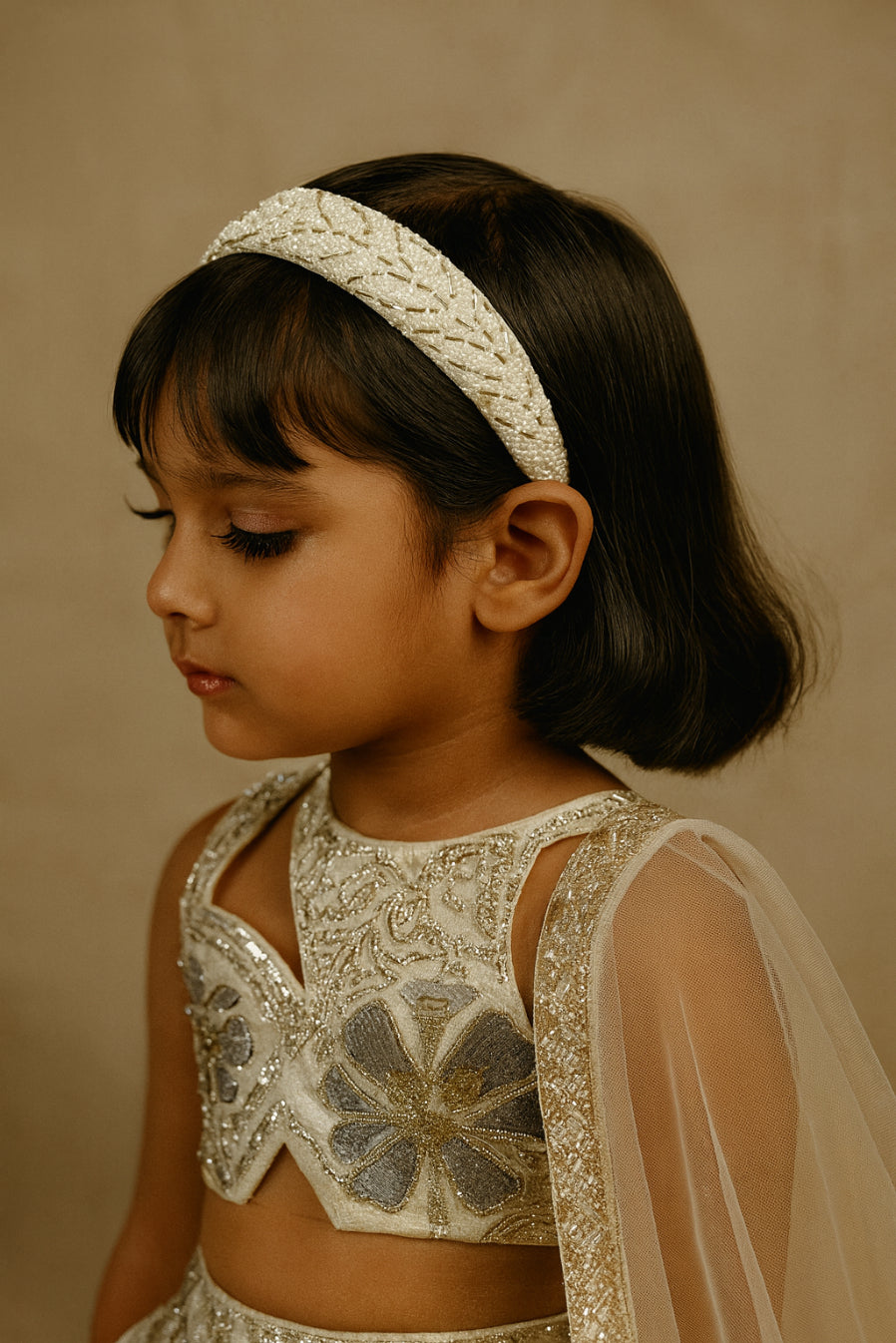 Choko White Beaded Embellished Hair Band for Girls with Soft Padded Base for Party Wear