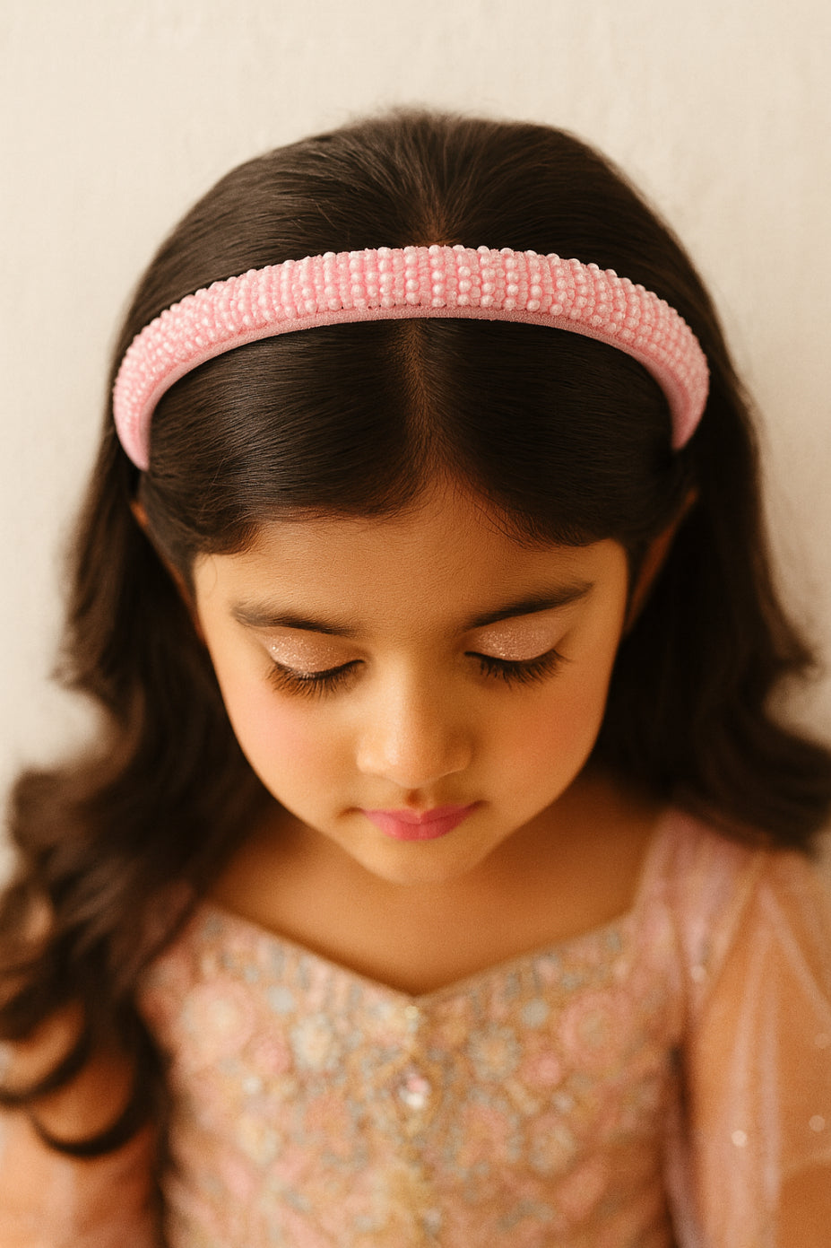 Choko Pearl Beaded Hair Band for Girls Elegant Party and Celebration Wear Style - Pink