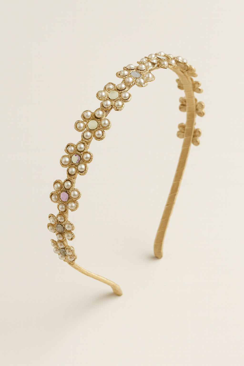 Choko Pearl Floral Embellished Hair Band for Girls Elegant Wedding and Party Wear - Gold, White