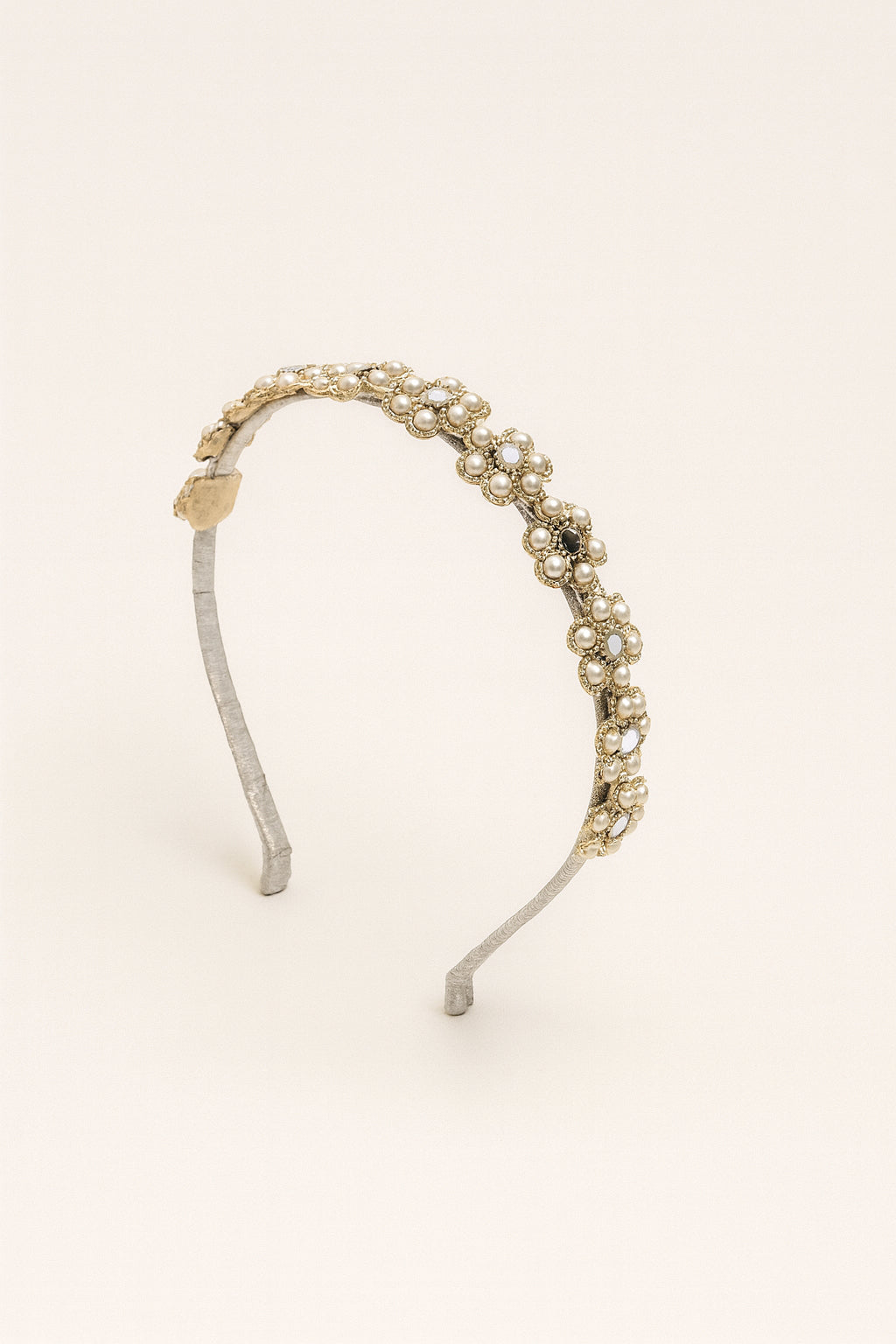 Choko Pearl Floral Embellished Hair Band for Girls Elegant Festive and Party Wear - White, Silver