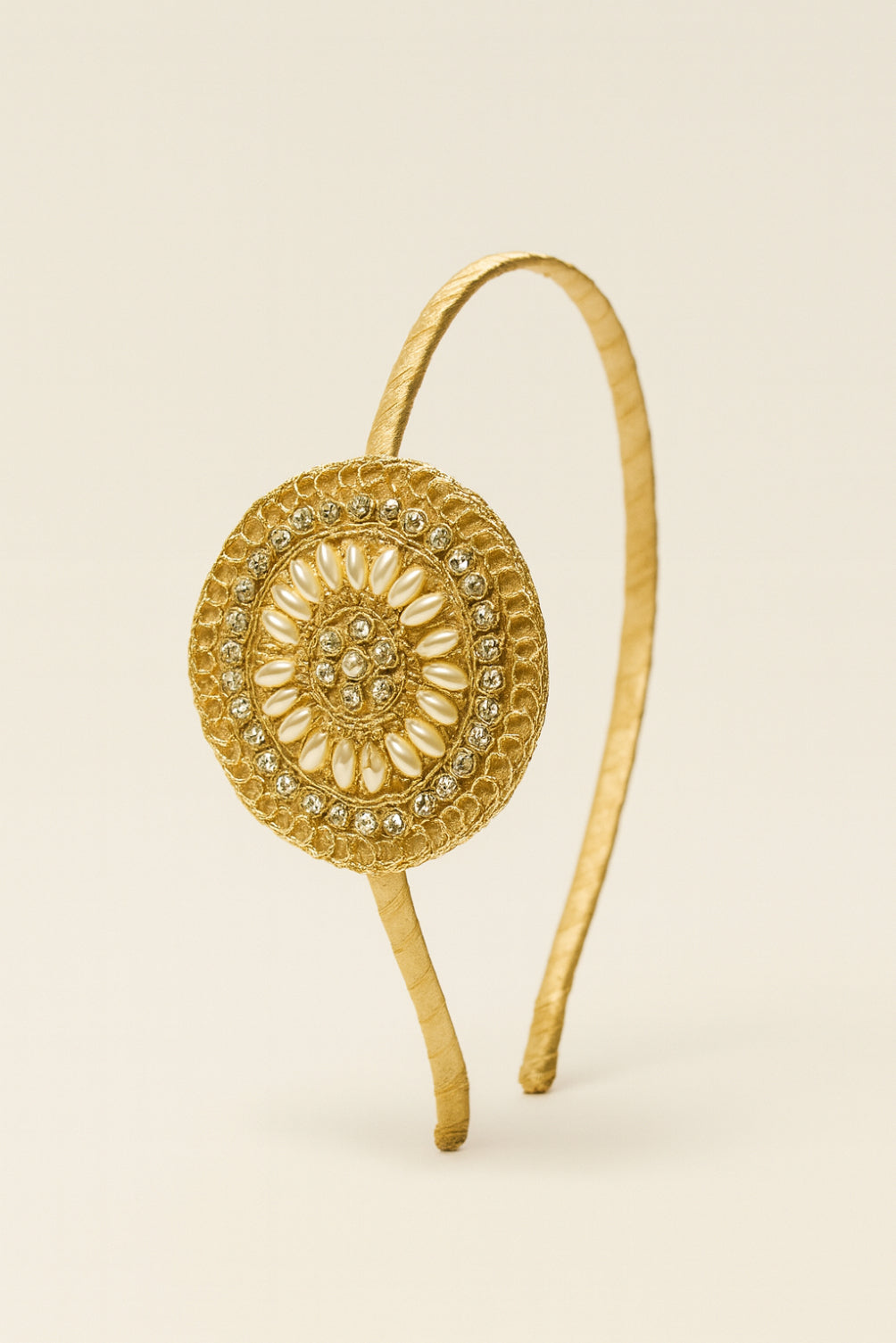 Choko Pearl Stone Motif Hair Band for Girls Traditional Festive Ethnic Wear Style - Gold, White