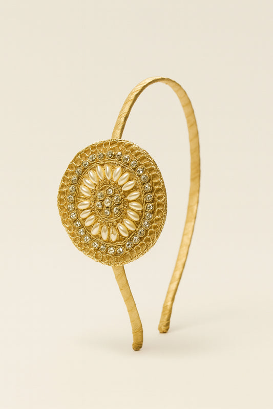 Choko Pearl Stone Motif Hair Band for Girls Traditional Festive Ethnic Wear Style - Gold, White