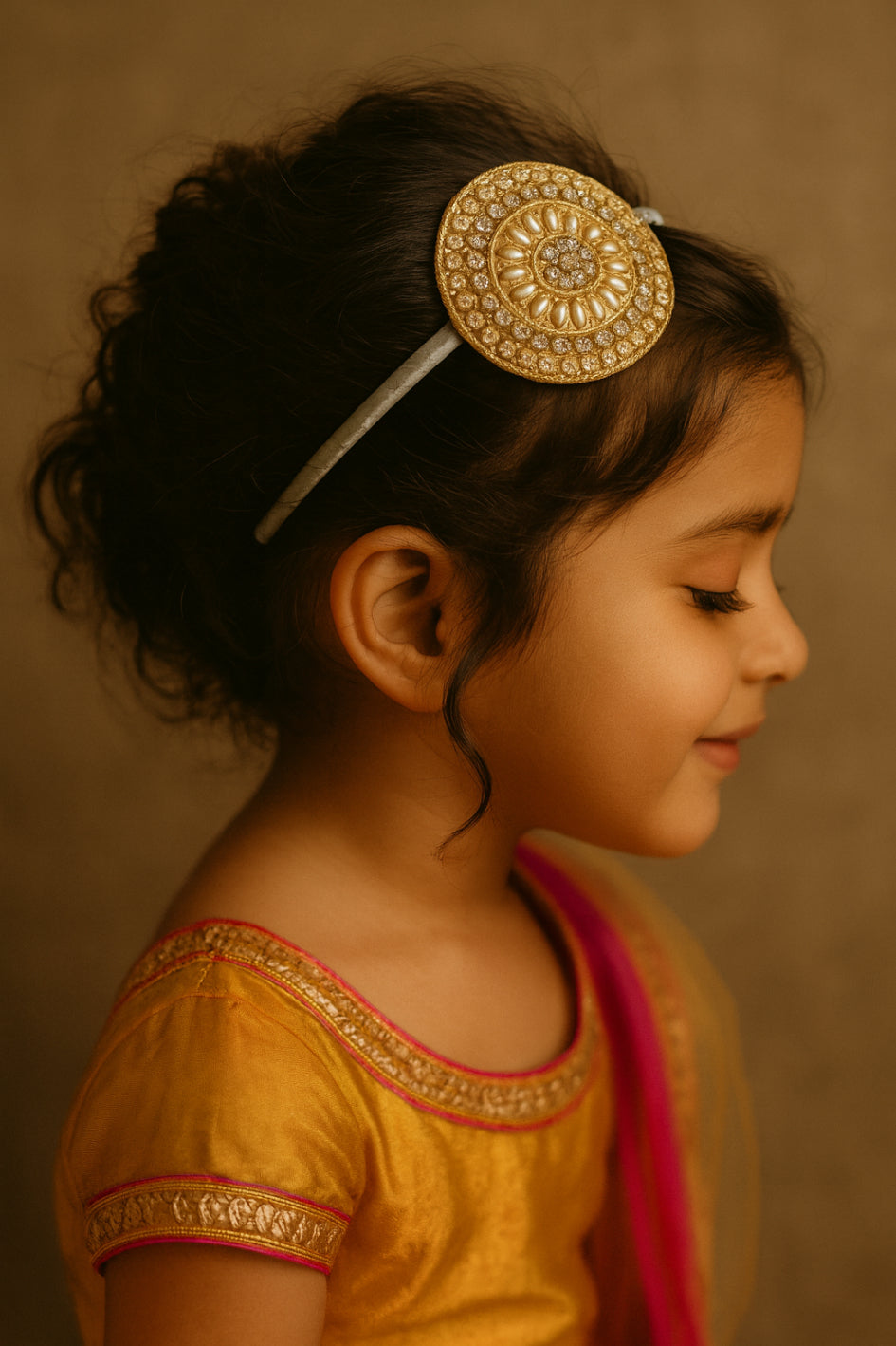 Choko Pearl Stone Motif Hair Band for Girls Elegant Traditional Festive Wear Style - White, Gold
