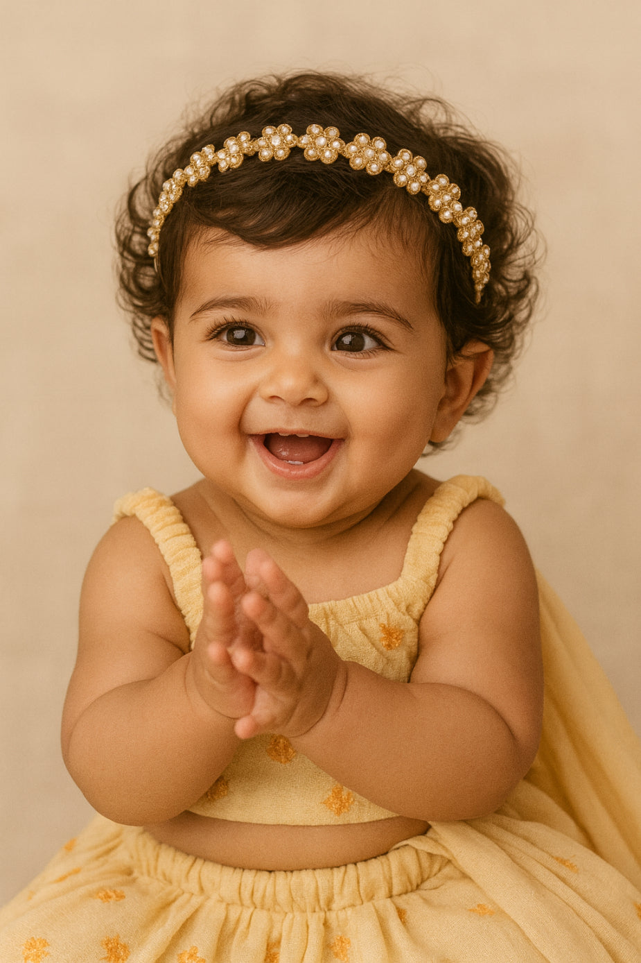 Choko Gold Floral Pearl Embellished Headband for Girls with Soft Fabric Base - Party & Festive Wear