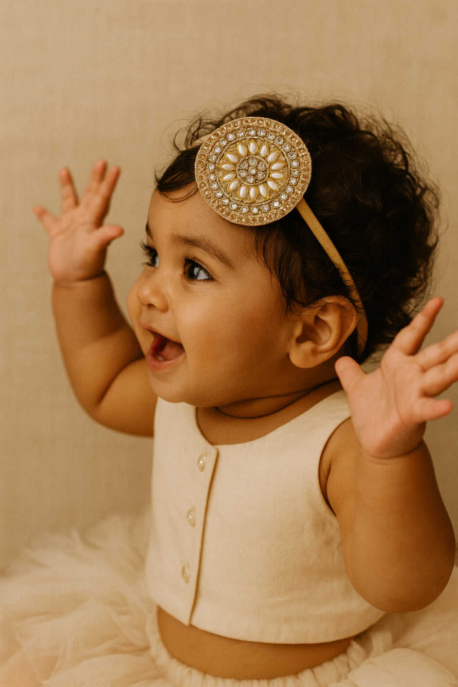 Choko Pearl Stone Motif Gold Head Band for Girls Elegant Traditional Festive Wear Style