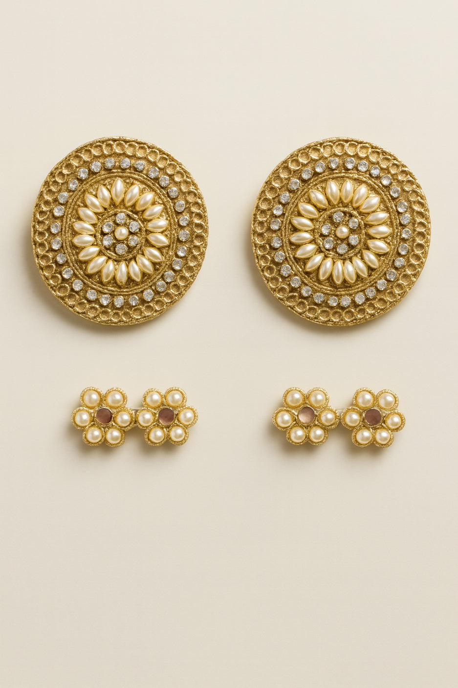 Choko Gold Floral Pearl Alligator Hair Clips for Girls with Textured Finish for Festive Styling