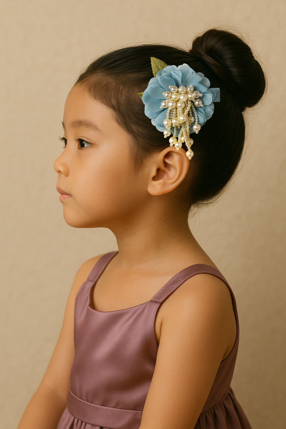 Choko Blue Floral Pearl Cascade Alligator Hair Clip for Girls with Soft Fabric Base for Party Wear - Sky Blue, White, Green