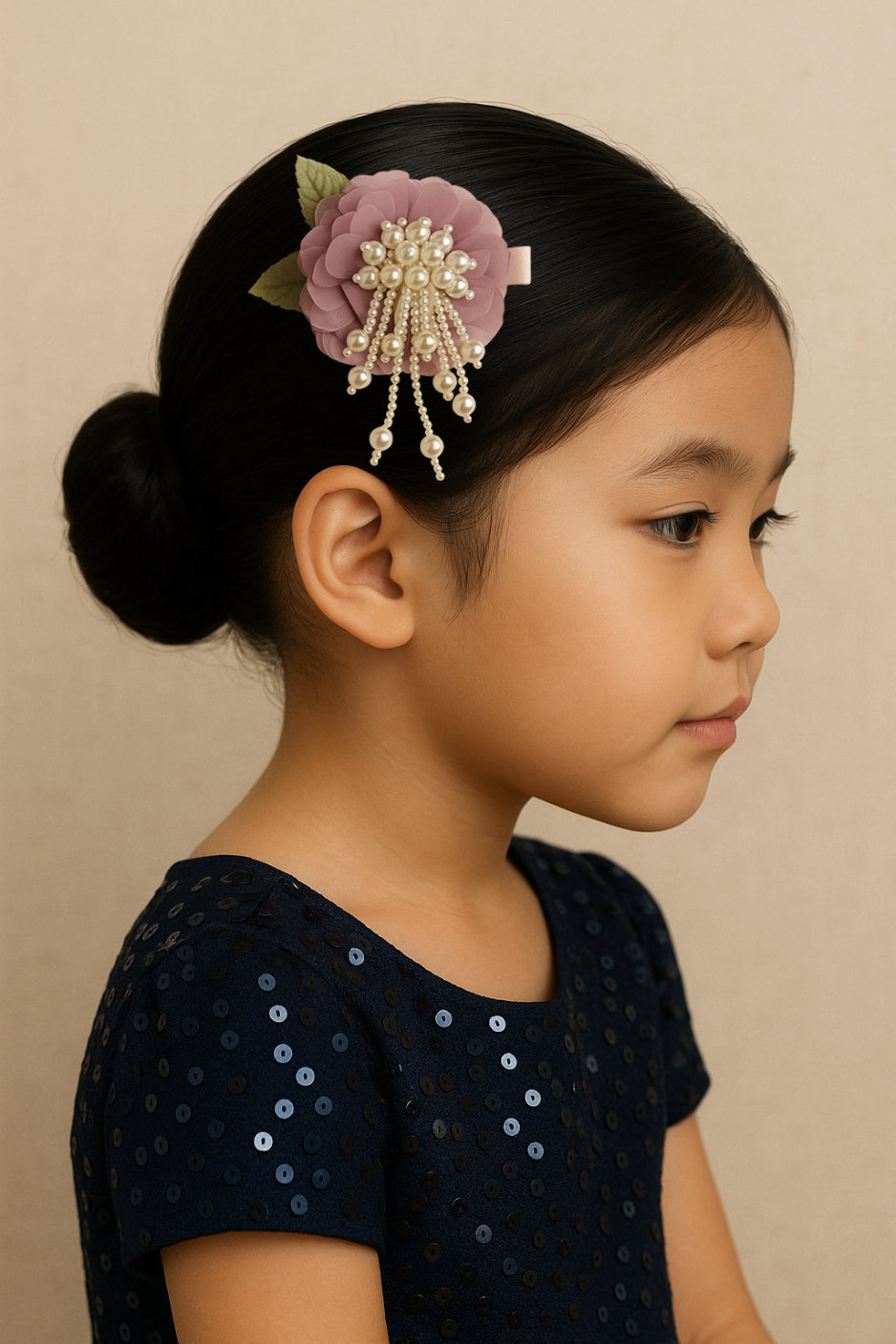 Choko Lavender Floral Pearl Cascade Hair Clip for Girls with Soft Fabric Base for Party Wear