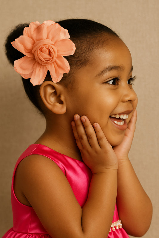 Choko Soft Orange Fabric Rose Hair Clip for Girls with Sheer Petals for Parties & Everyday Styling