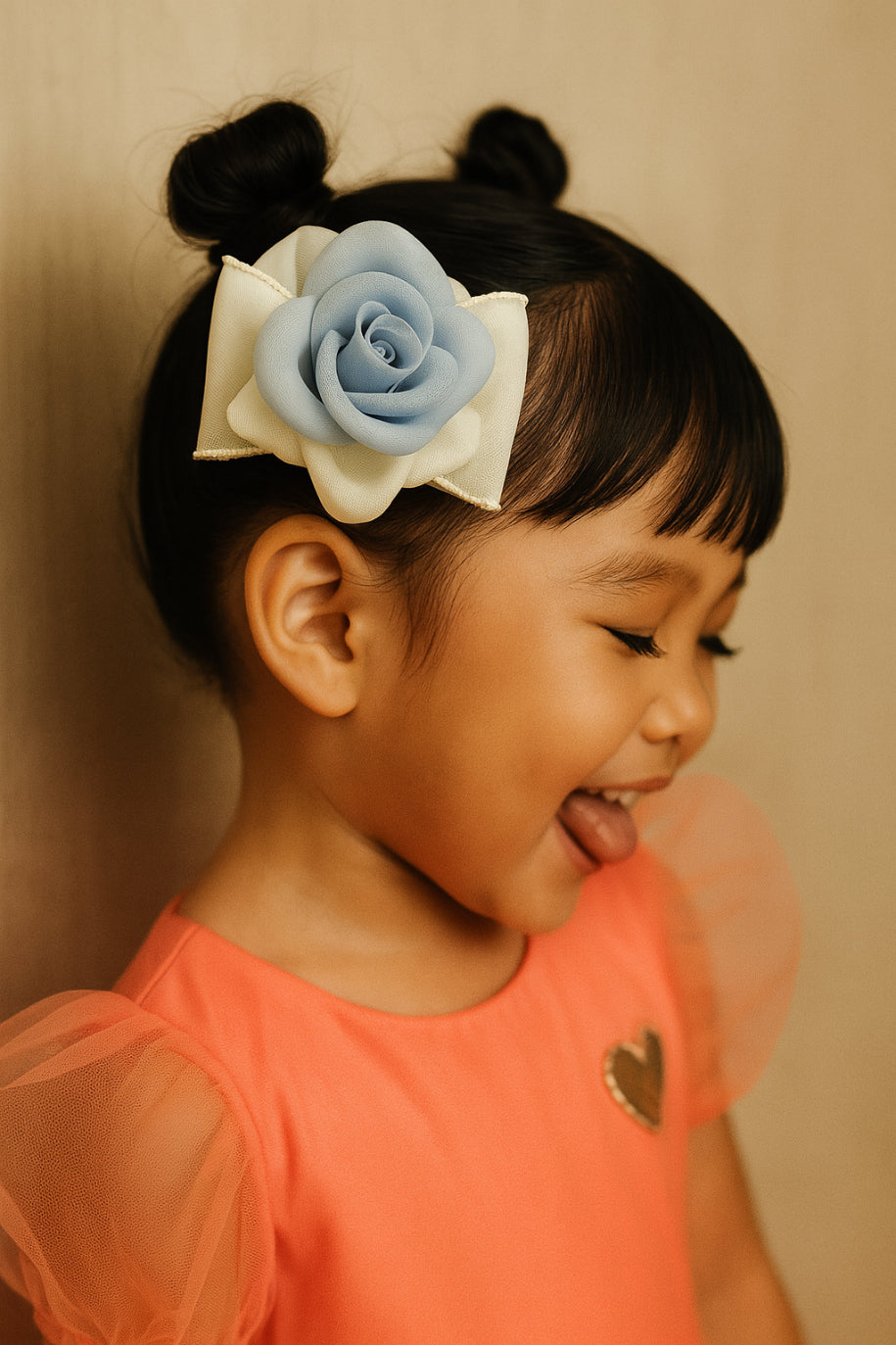 Choko Blue Rose Bow Alligator Hair Clip for Girls with Ivory Fabric Bow for Party & Daily Wear