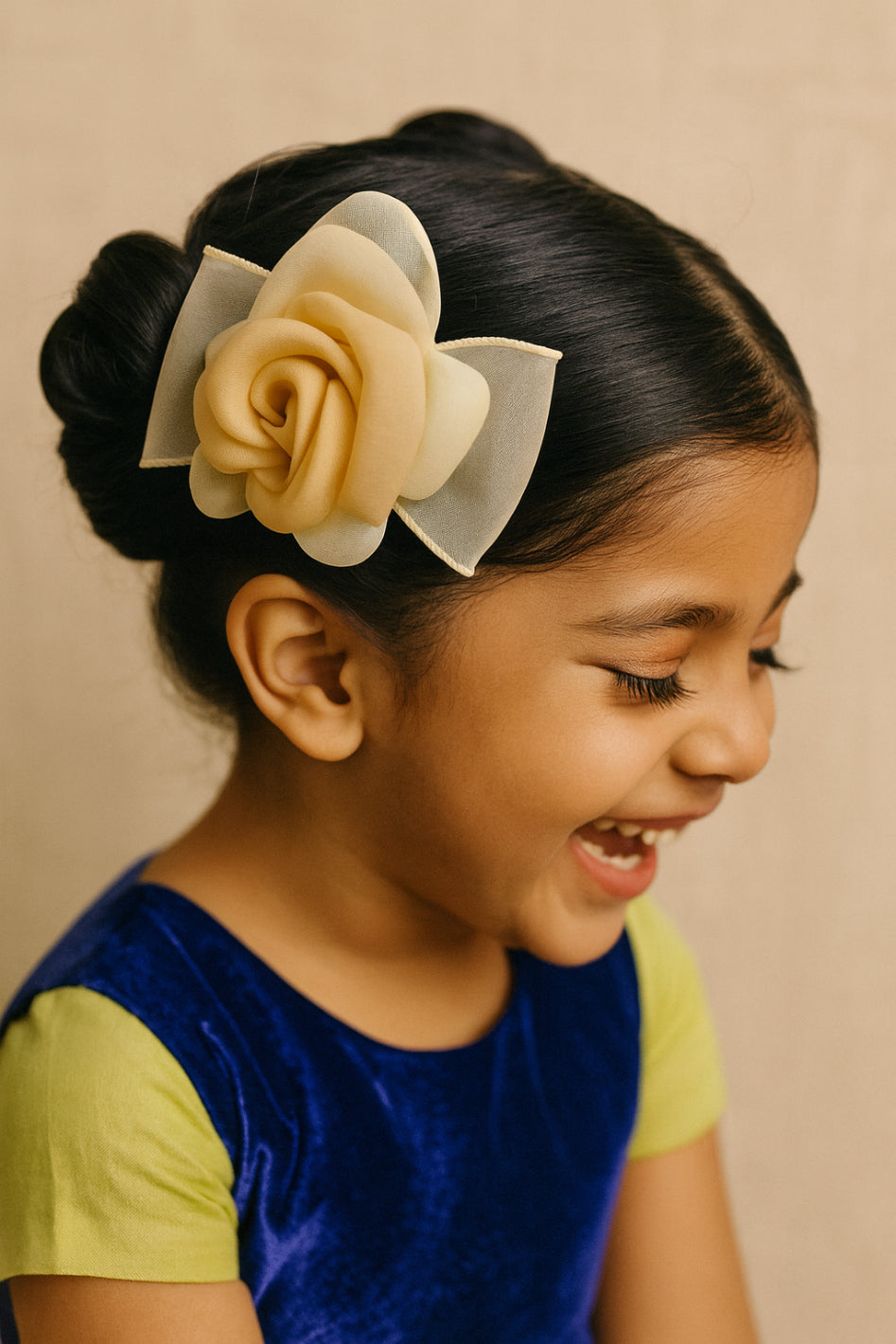 Choko Beige Rose Bow Alligator Hair Clip for Girls with Ivory Fabric Bow for Party & Daily Wear